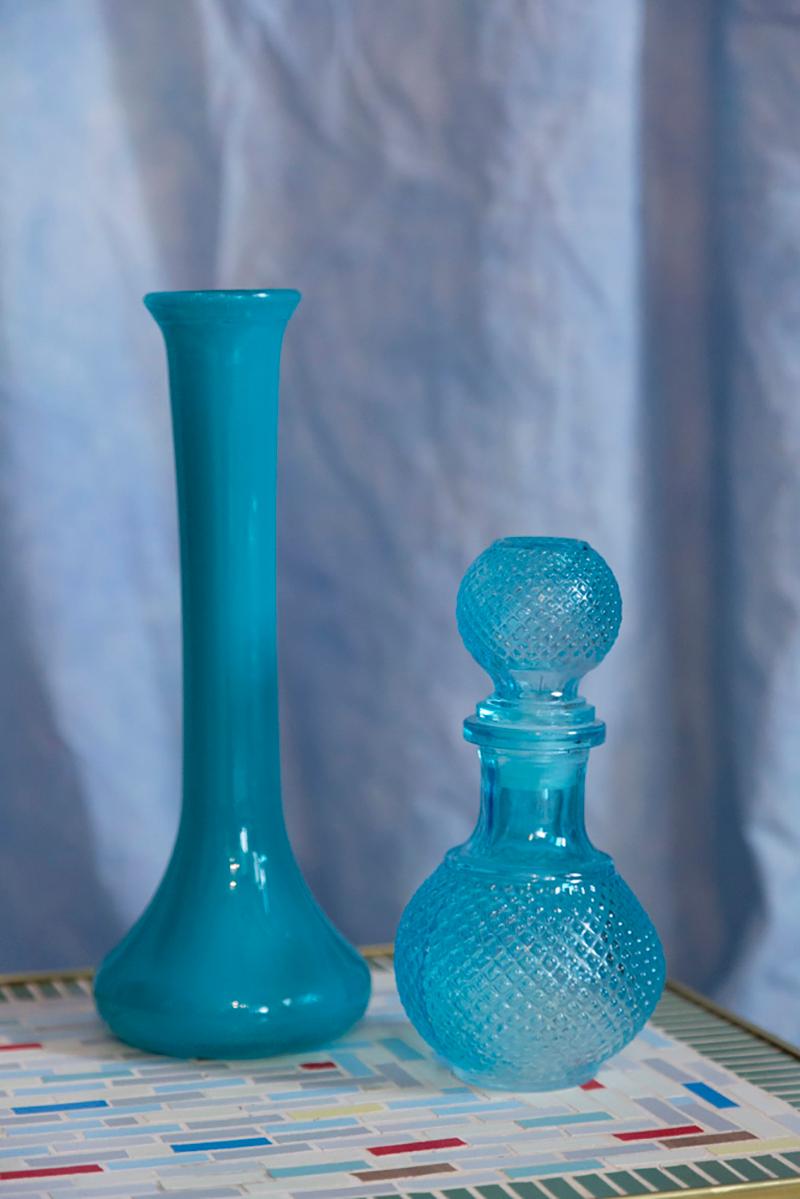 Italian Mid Century Blue Glass Mini Bottle with Stopper, Italy, 1960s For Sale