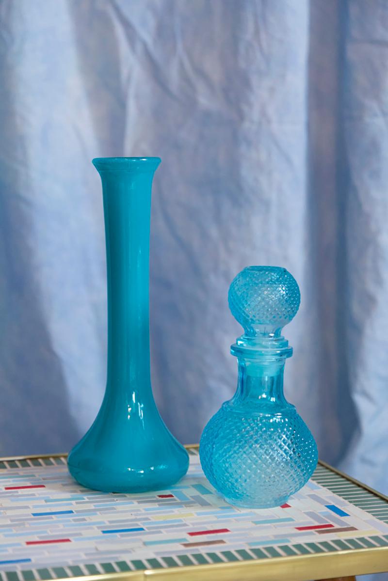 Blaue Mid-Century-Miniflasche aus Glas mit Stopper, Italien, 1960er Jahre im Zustand „Gut“ im Angebot in 05-080 Hornowek, PL