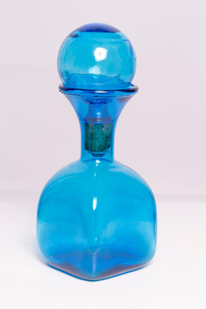 20th Century Mid Century Blue Glass Mini Bottle with Stopper, Italy, 1960s For Sale