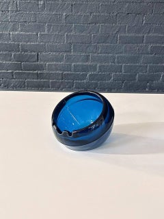 Mid-Century Blue Glass Orb Ash Tray by Viking Art Glass