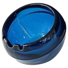 Mid-Century Blue Glass Orb Ash Tray by Viking Art Glass