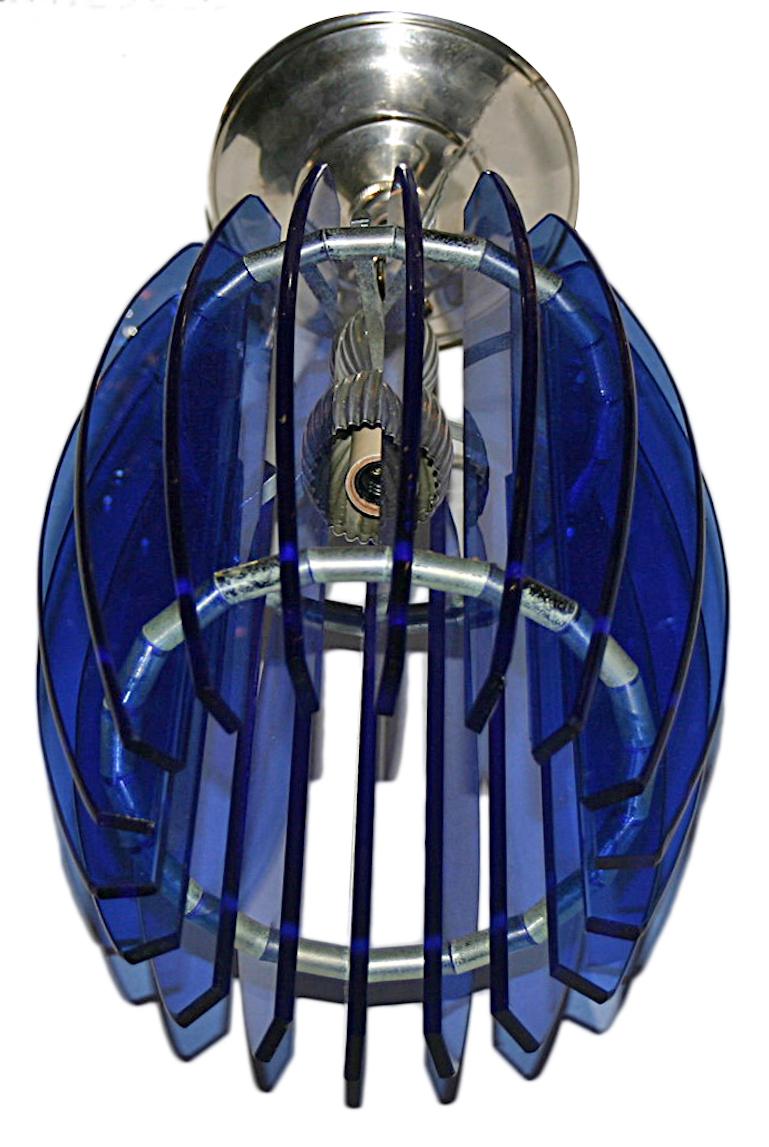 Italian Mid Century Blue Glass Pendant Light Fixture For Sale