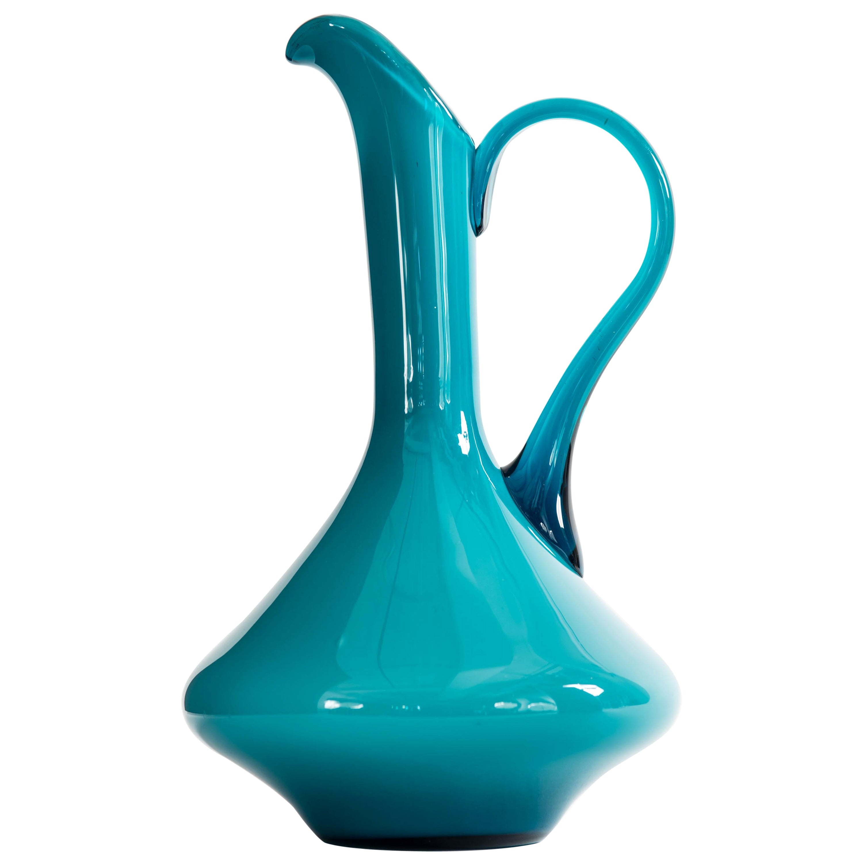 Mid-Century Blue Glass Pitcher