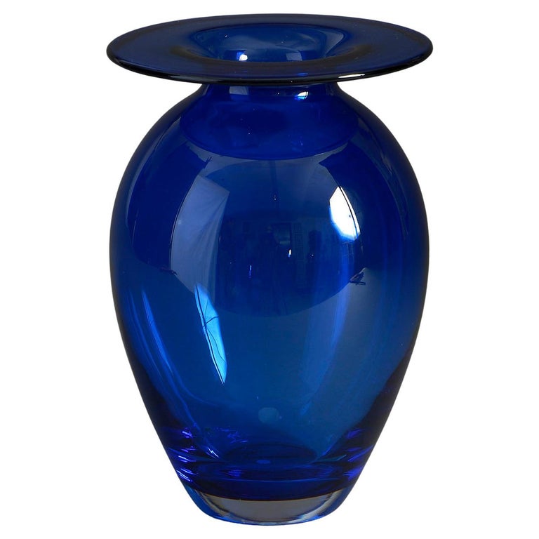 MidCentury Blue Glass Vase at 1stDibs
