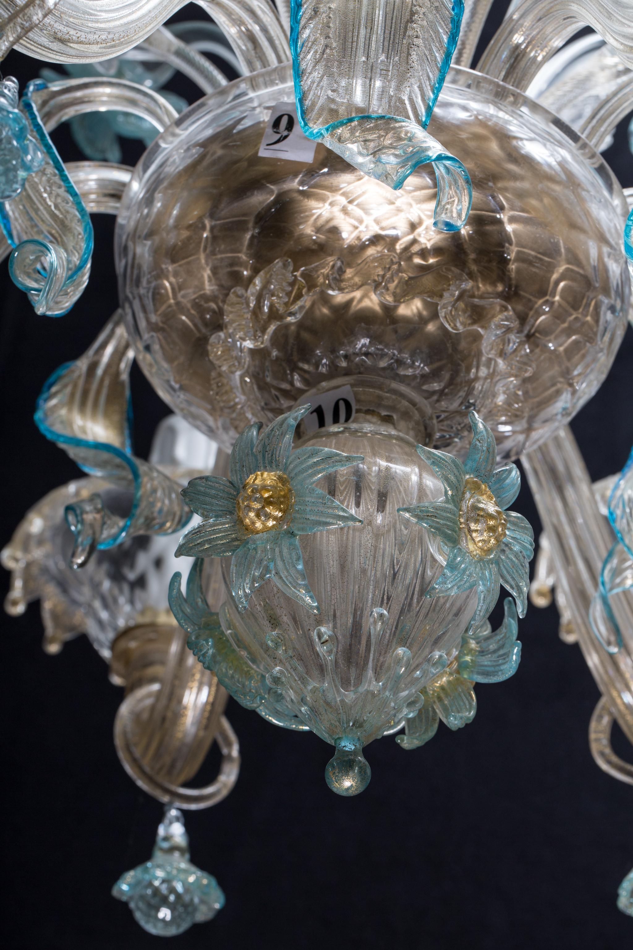 Mid-Century Modern Mid-Century Blue Italian Murano Glass Chandelier from Venetia by Galliano Ferro For Sale