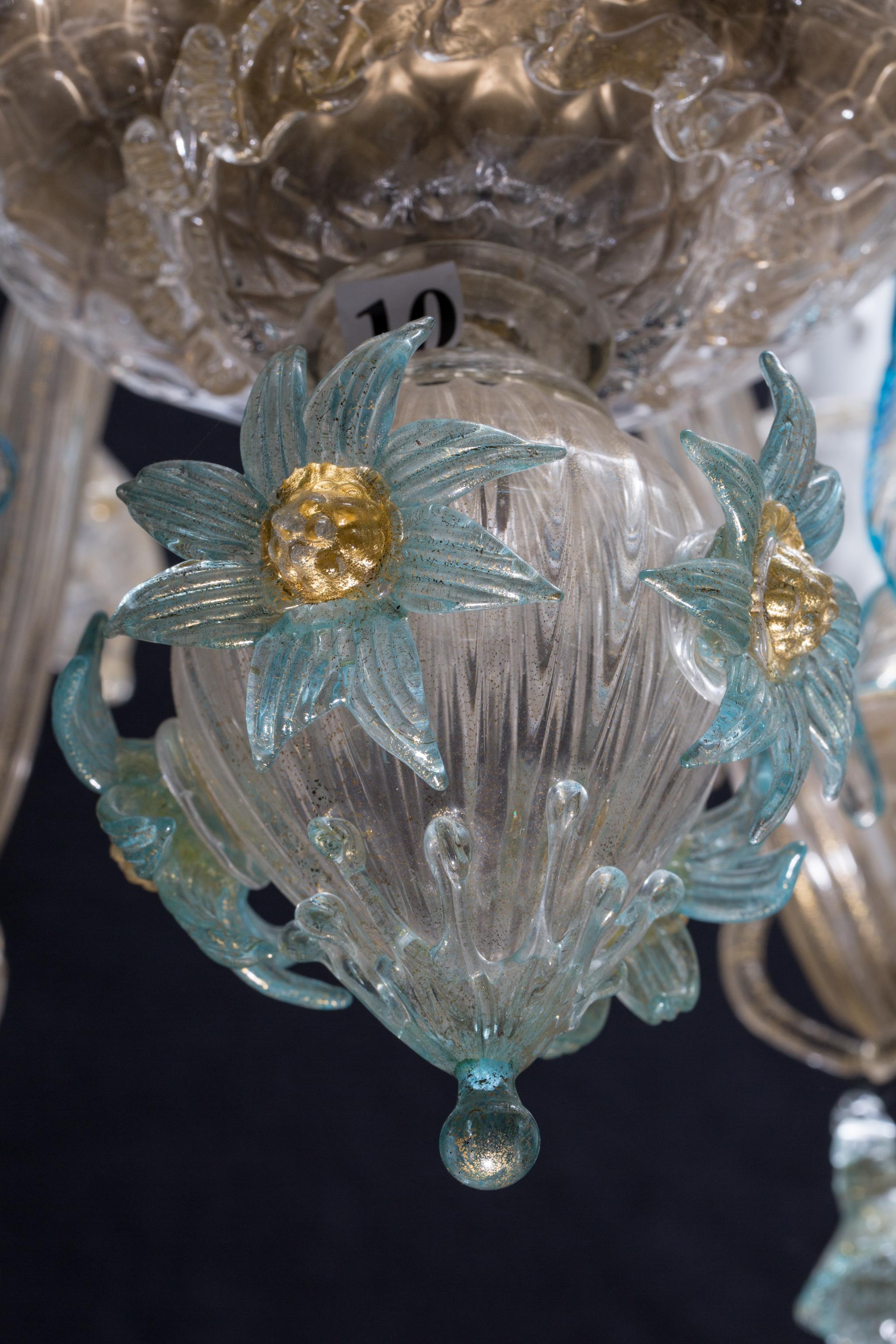 Hand-Crafted Mid-Century Blue Italian Murano Glass Chandelier from Venetia by Galliano Ferro For Sale