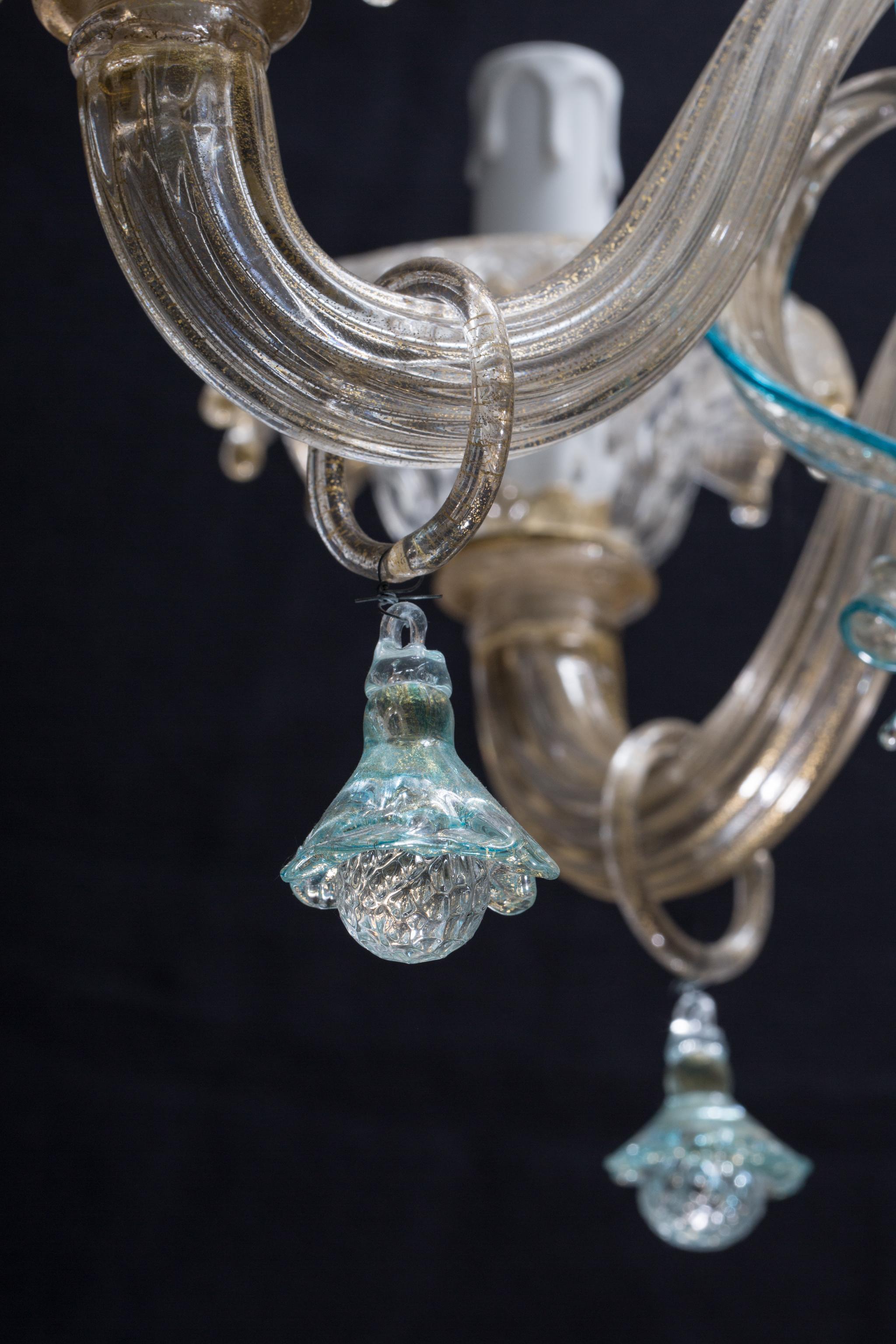 Late 20th Century Mid-Century Blue Italian Murano Glass Chandelier from Venetia by Galliano Ferro For Sale