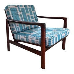 Mid-Century Blue Jacquard Armchair, Europe, 1960s