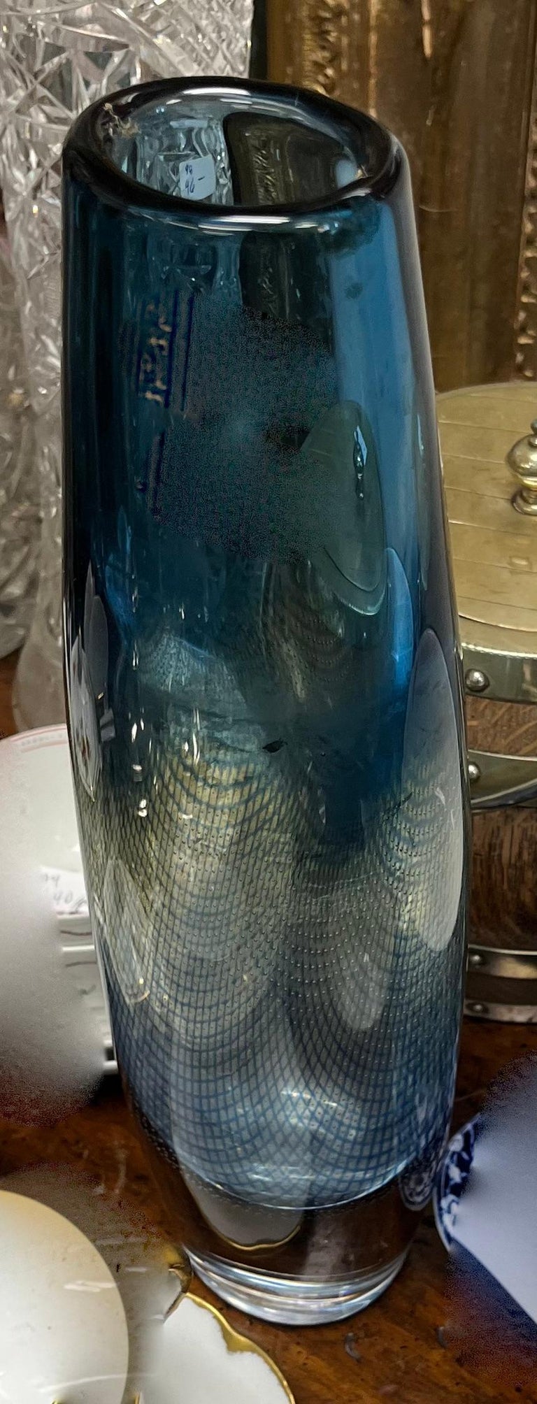 A Mid century Kraka Orrefors blue vase by Sven Palmquist signed.