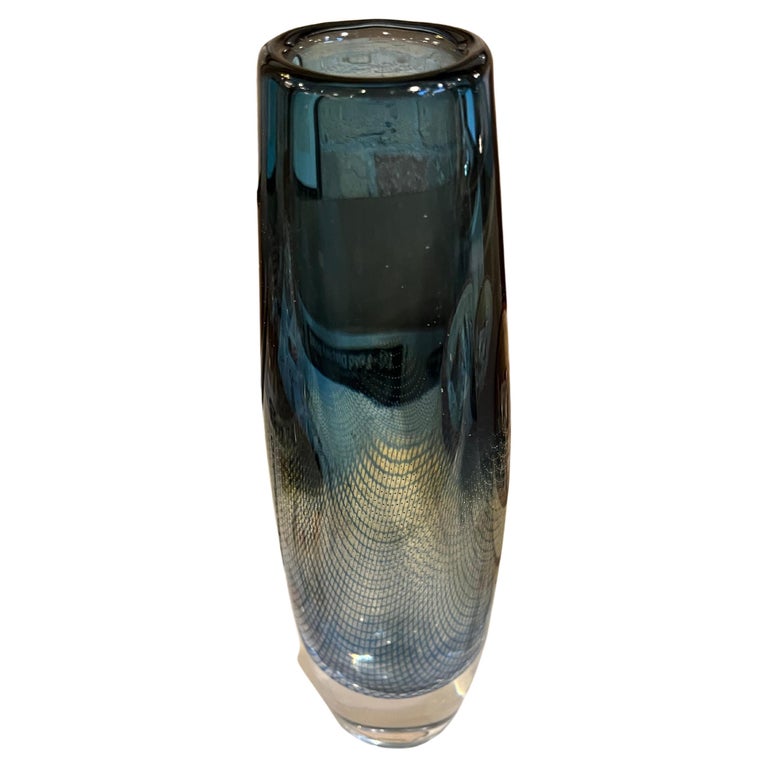 Mid Century Blue Kraka Orrefors Vase by Sven Palmquist For Sale