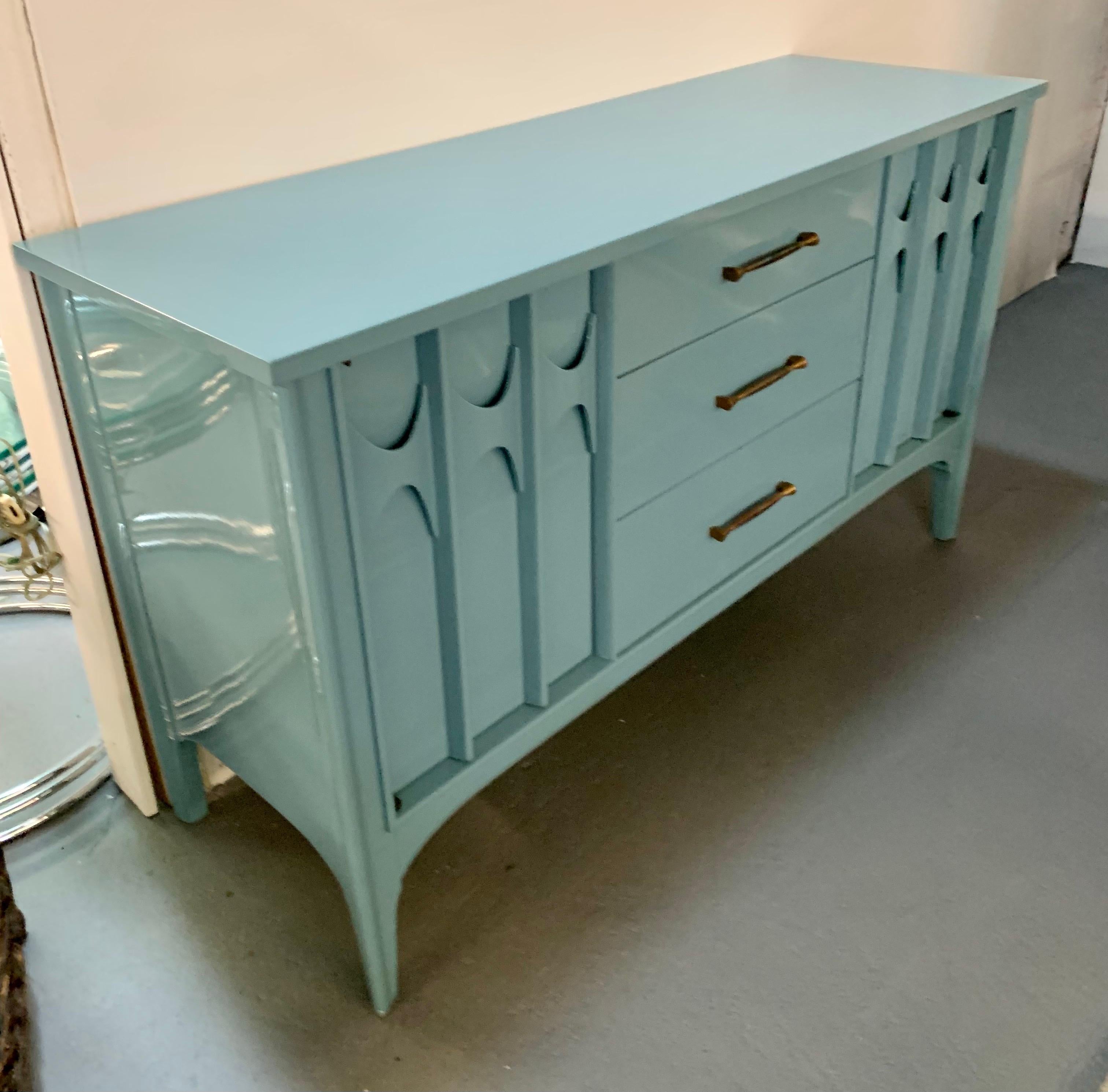 Mid-Century Modern Mid Century Blue Lacquered Sideboard Credenza