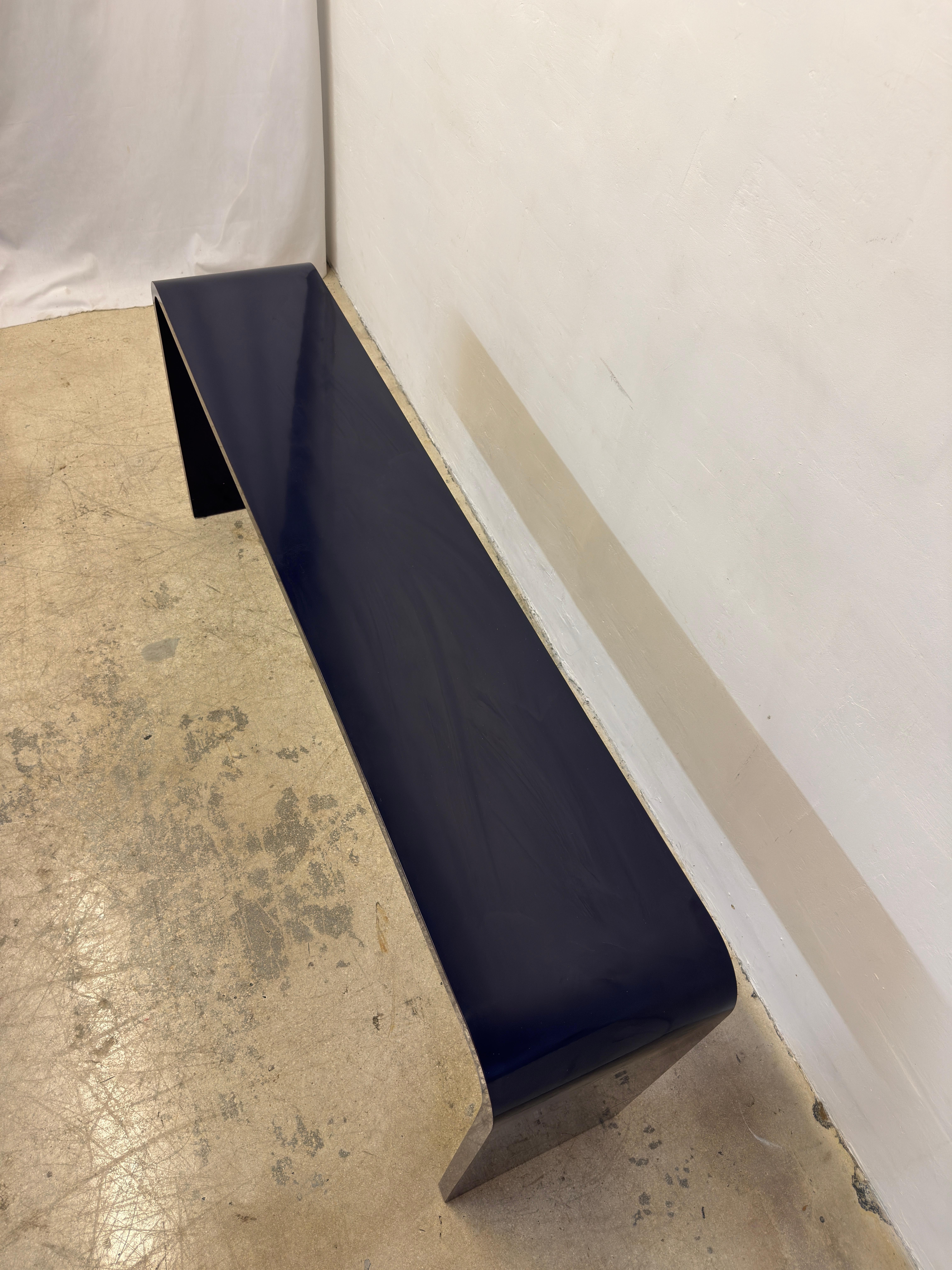 Mid-Century Blue Laminate Waterfall Console Table, 1970s For Sale 6