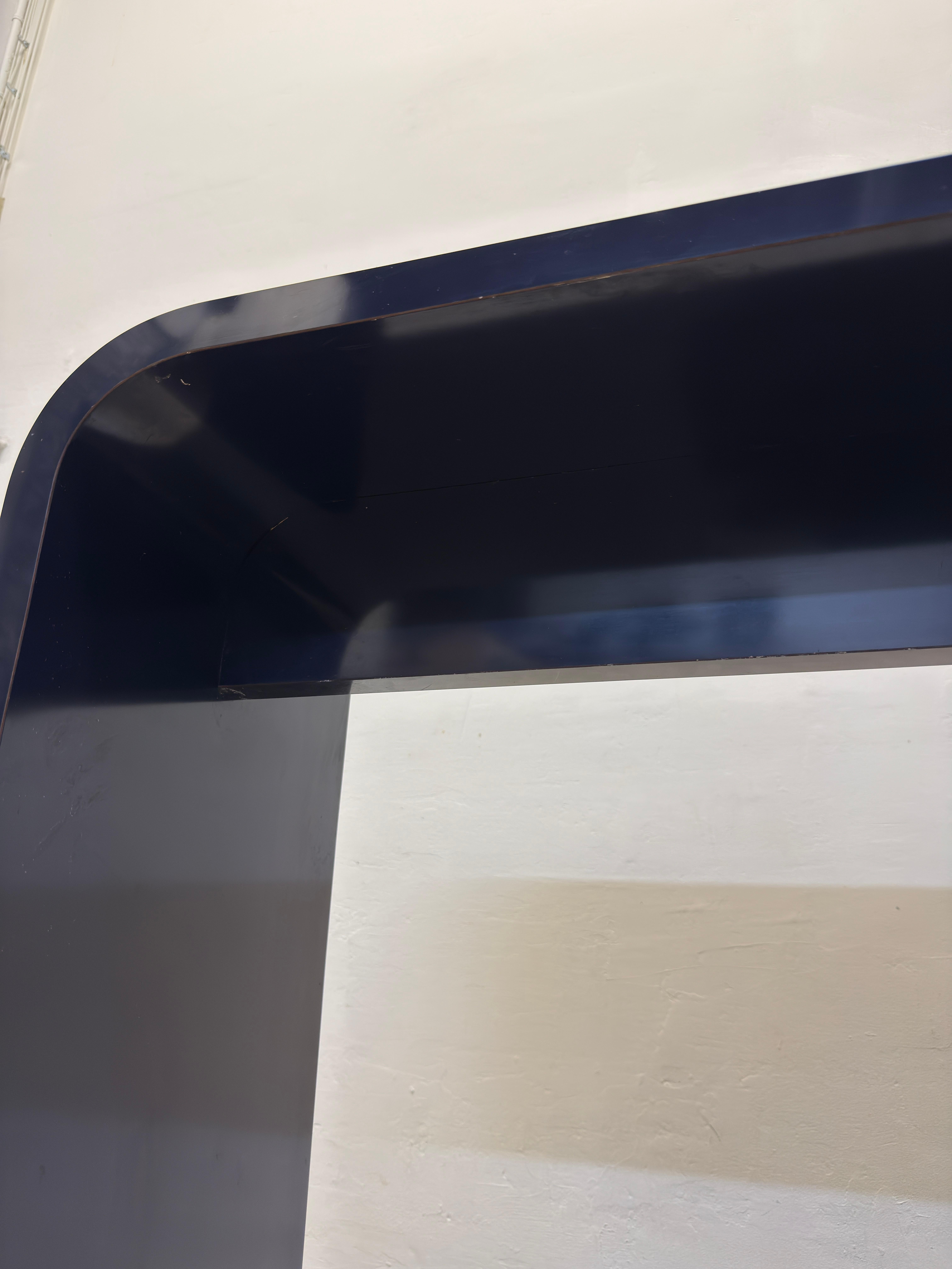 Mid-Century Blue Laminate Waterfall Console Table, 1970s For Sale 11