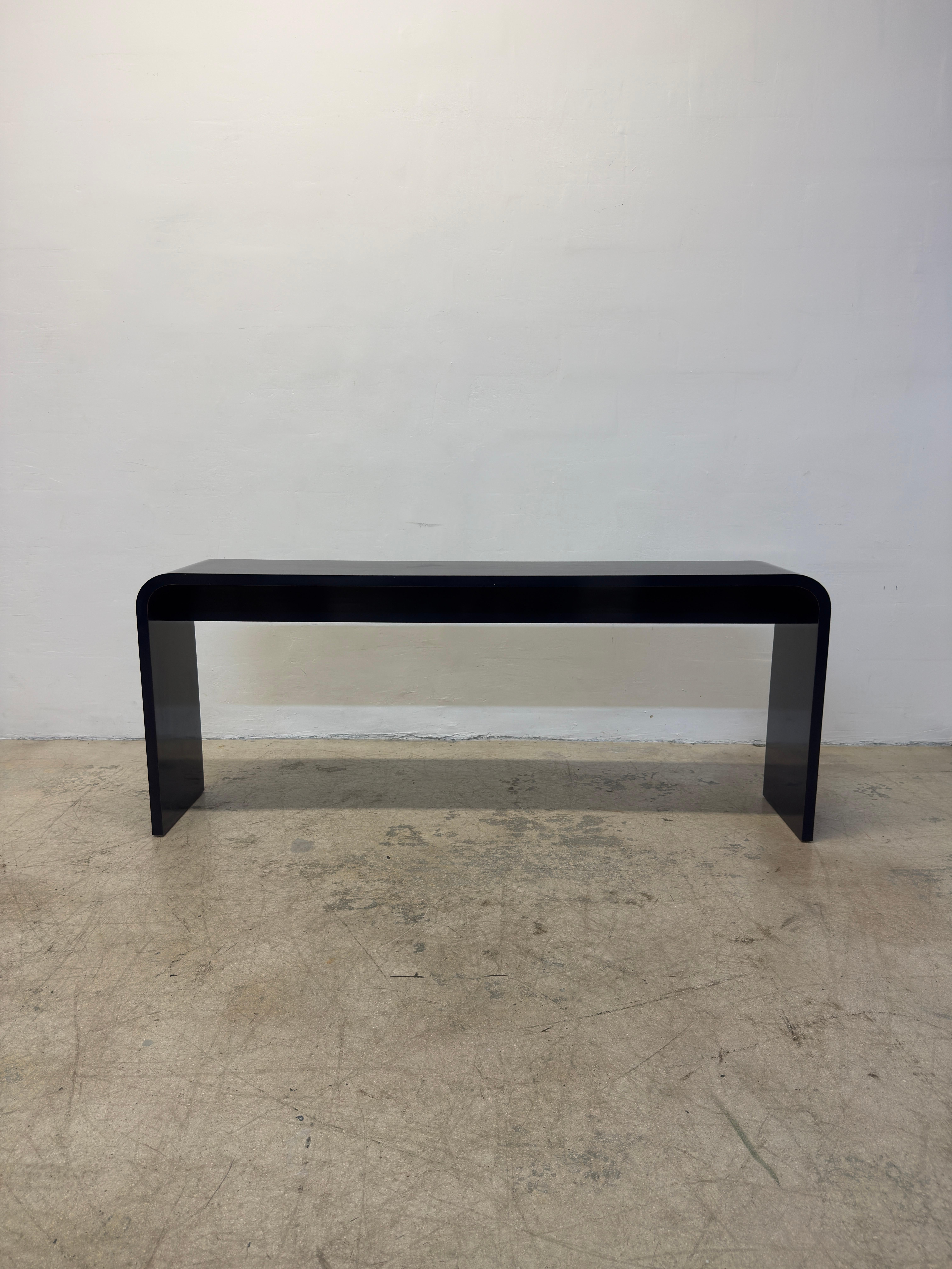 American Mid-Century Blue Laminate Waterfall Console Table, 1970s For Sale