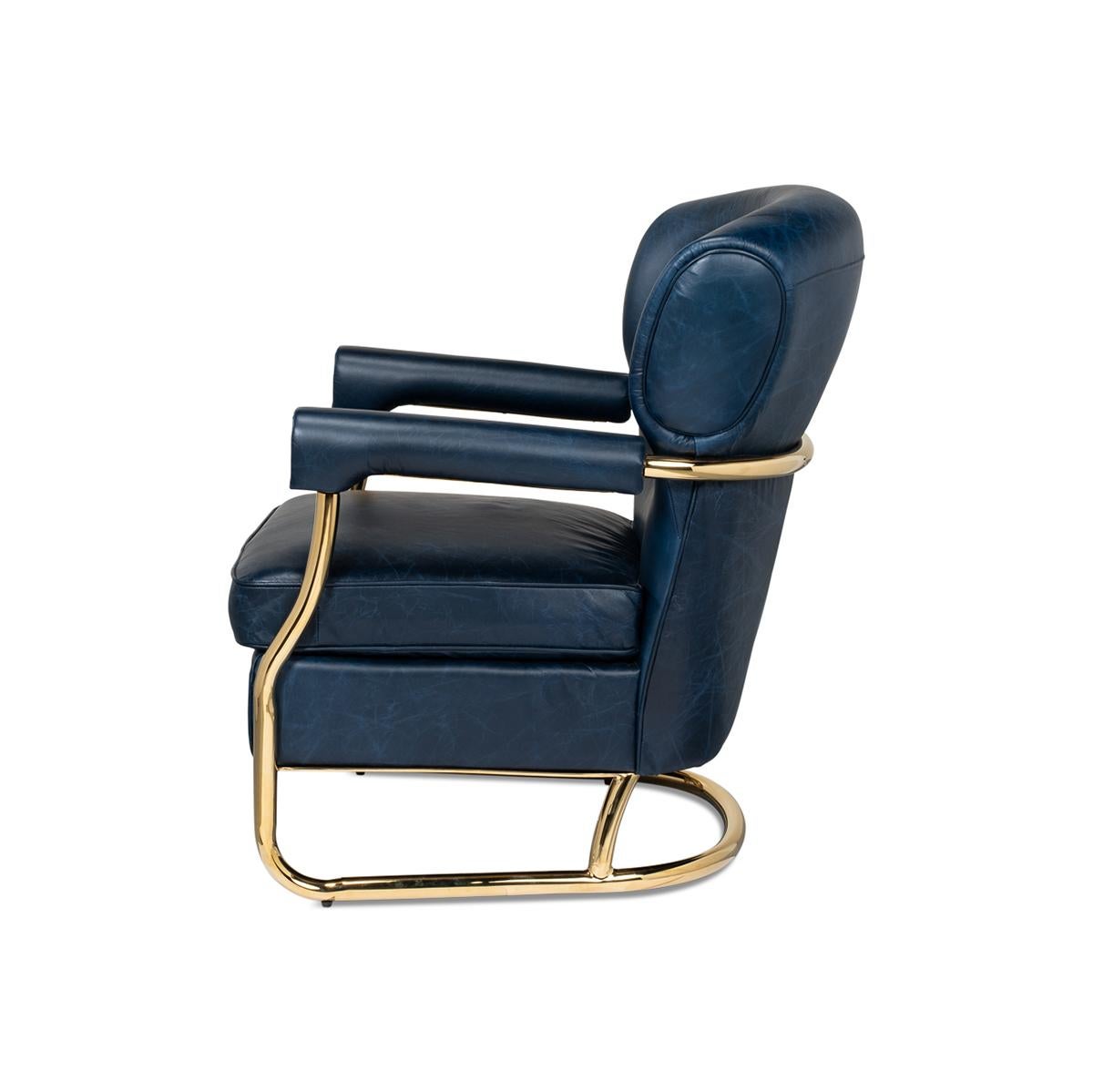 Mid-Century Modern Mid Century Blue Leather Armchair For Sale