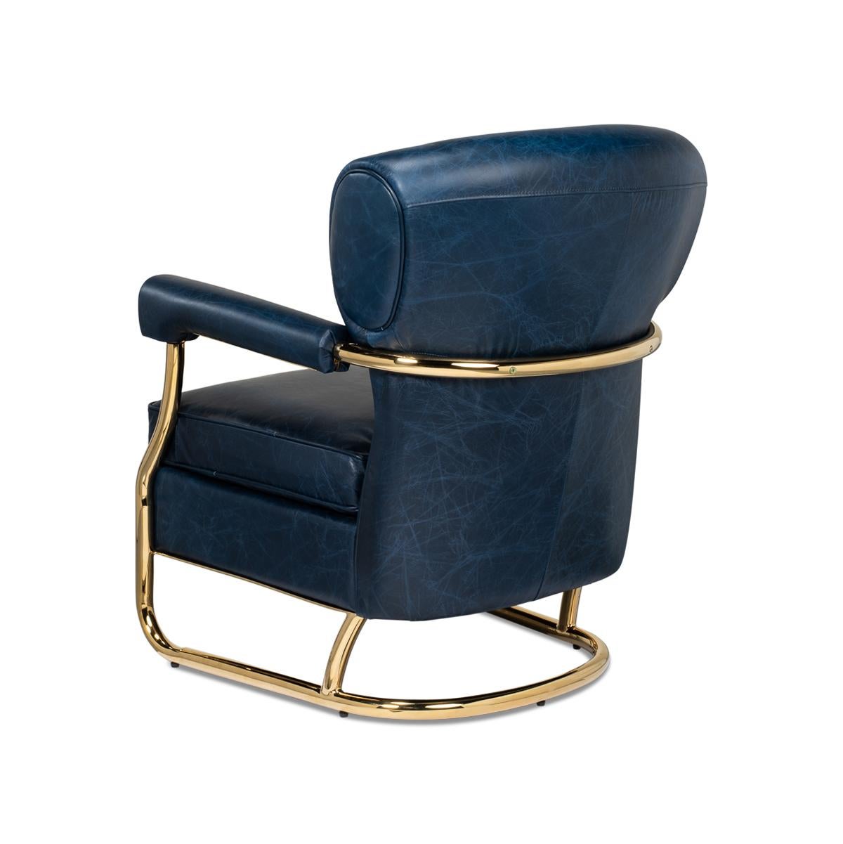 Mid Century Blue Leather Armchair In New Condition For Sale In Westwood, NJ