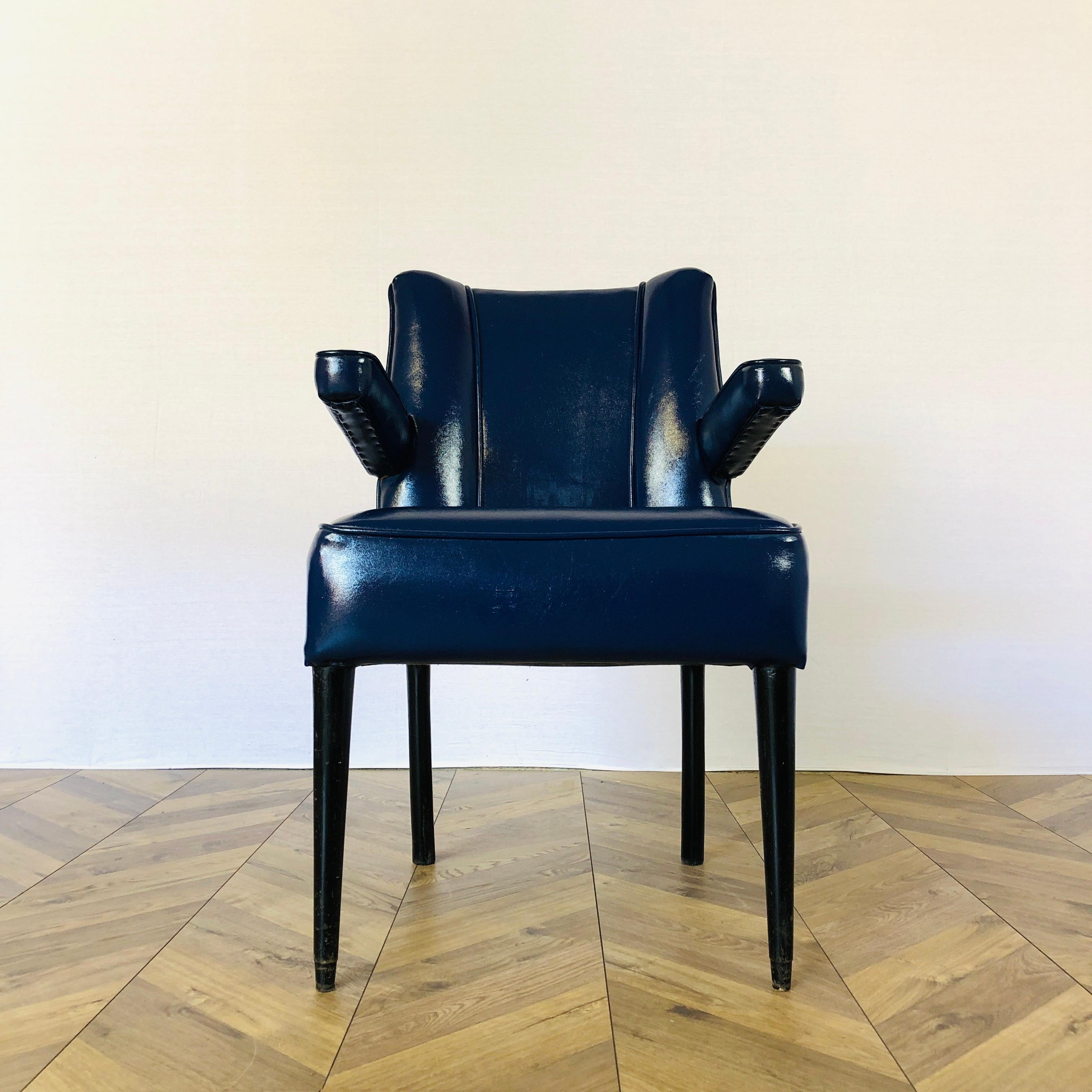 Mid-Century Modern Mid Century Blue Leather Lounge Chair, 1970s
