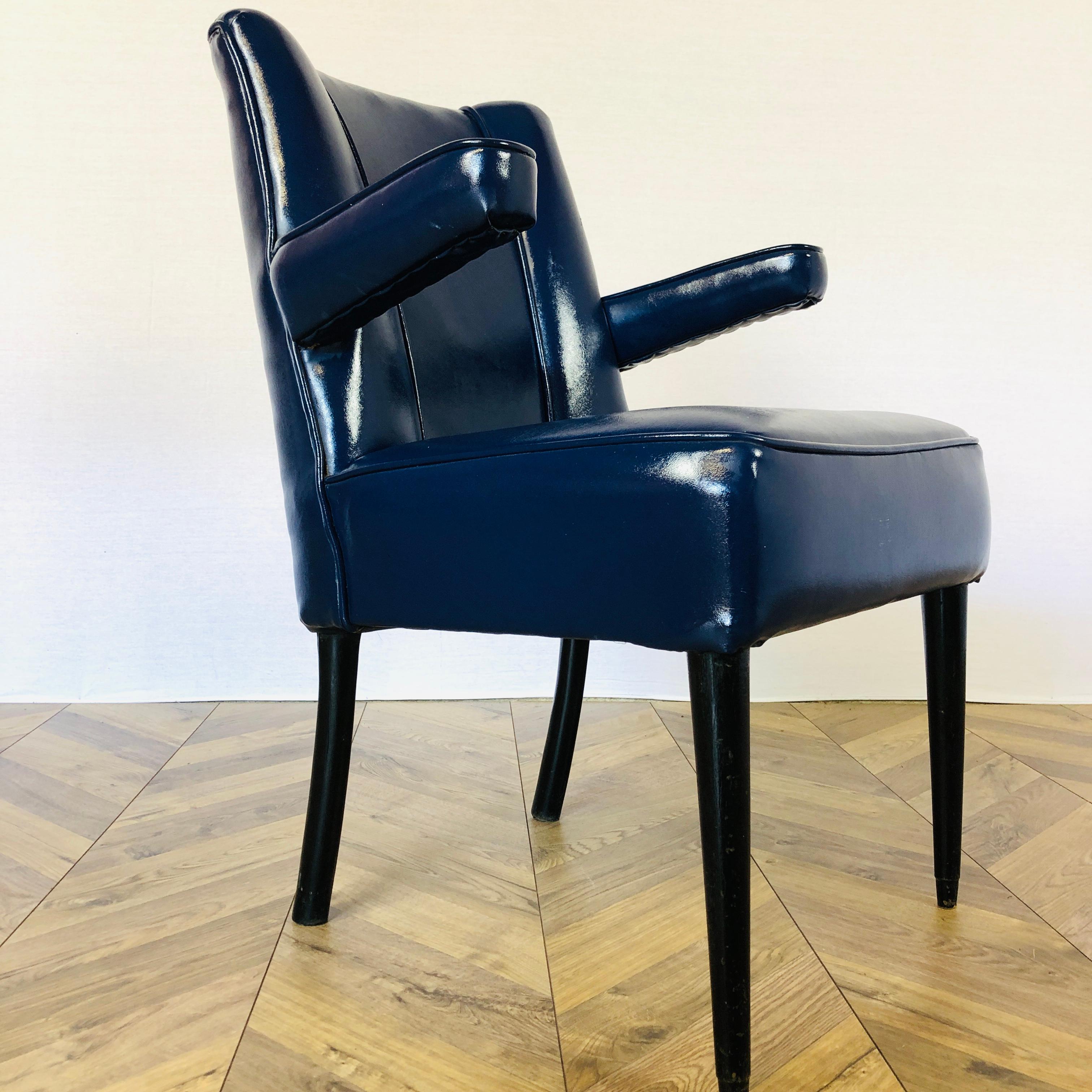 Mid Century Blue Leather Lounge Chair, 1970s In Good Condition In Ely, GB