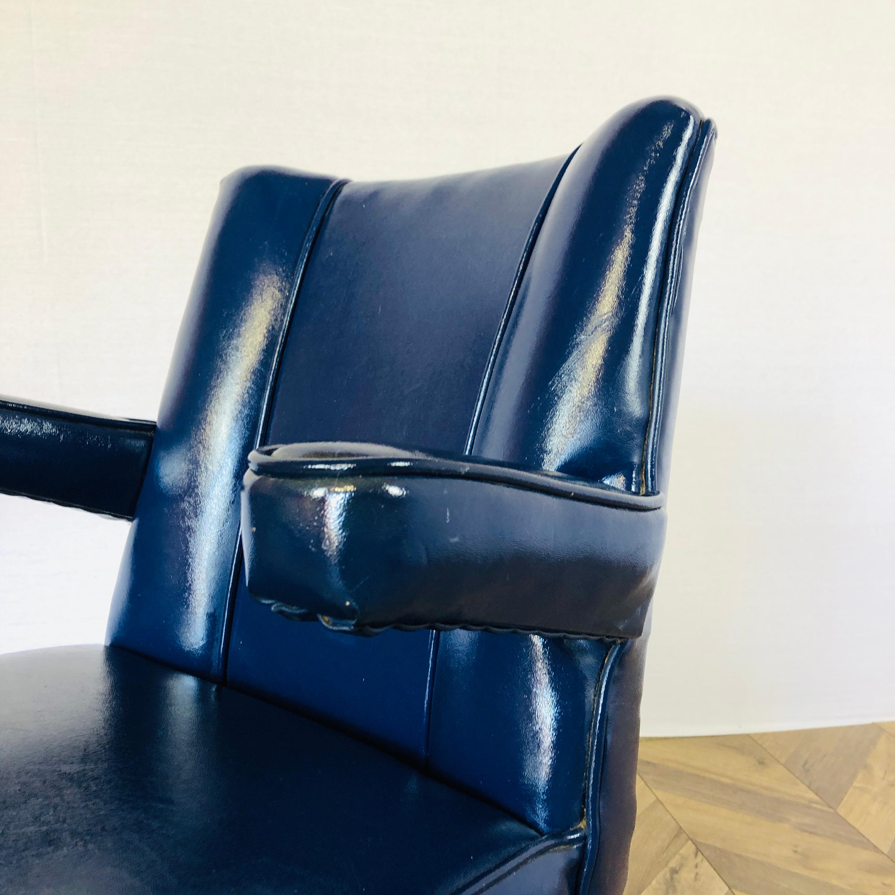 Mid Century Blue Leather Lounge Chair, 1970s 2