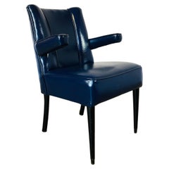 Vintage Mid Century Blue Leather Lounge Chair, 1970s