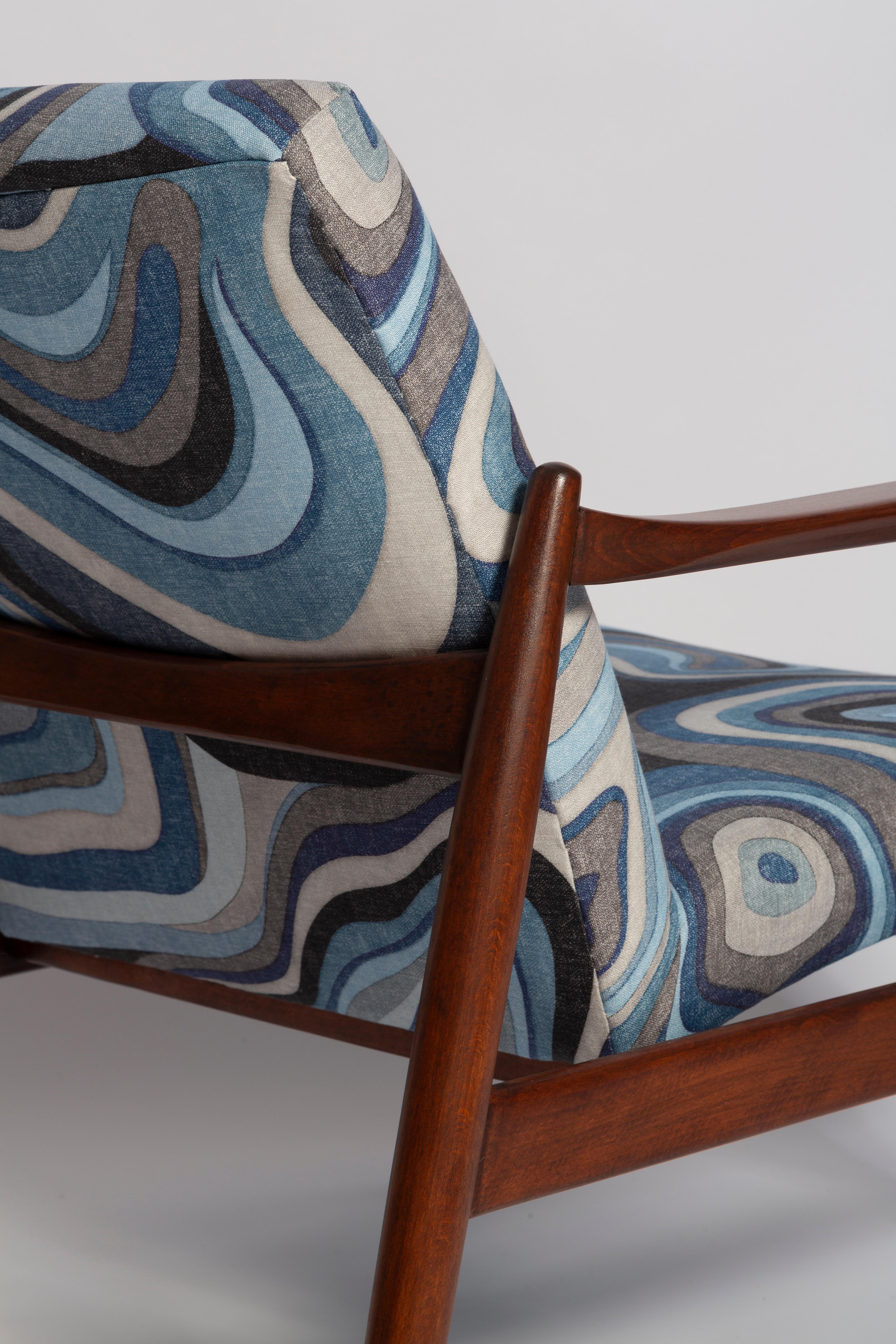 Hand-Crafted Mid Century Blue Linen GFM 64 Armchair, Edmund Homa, Europe, 1960s For Sale