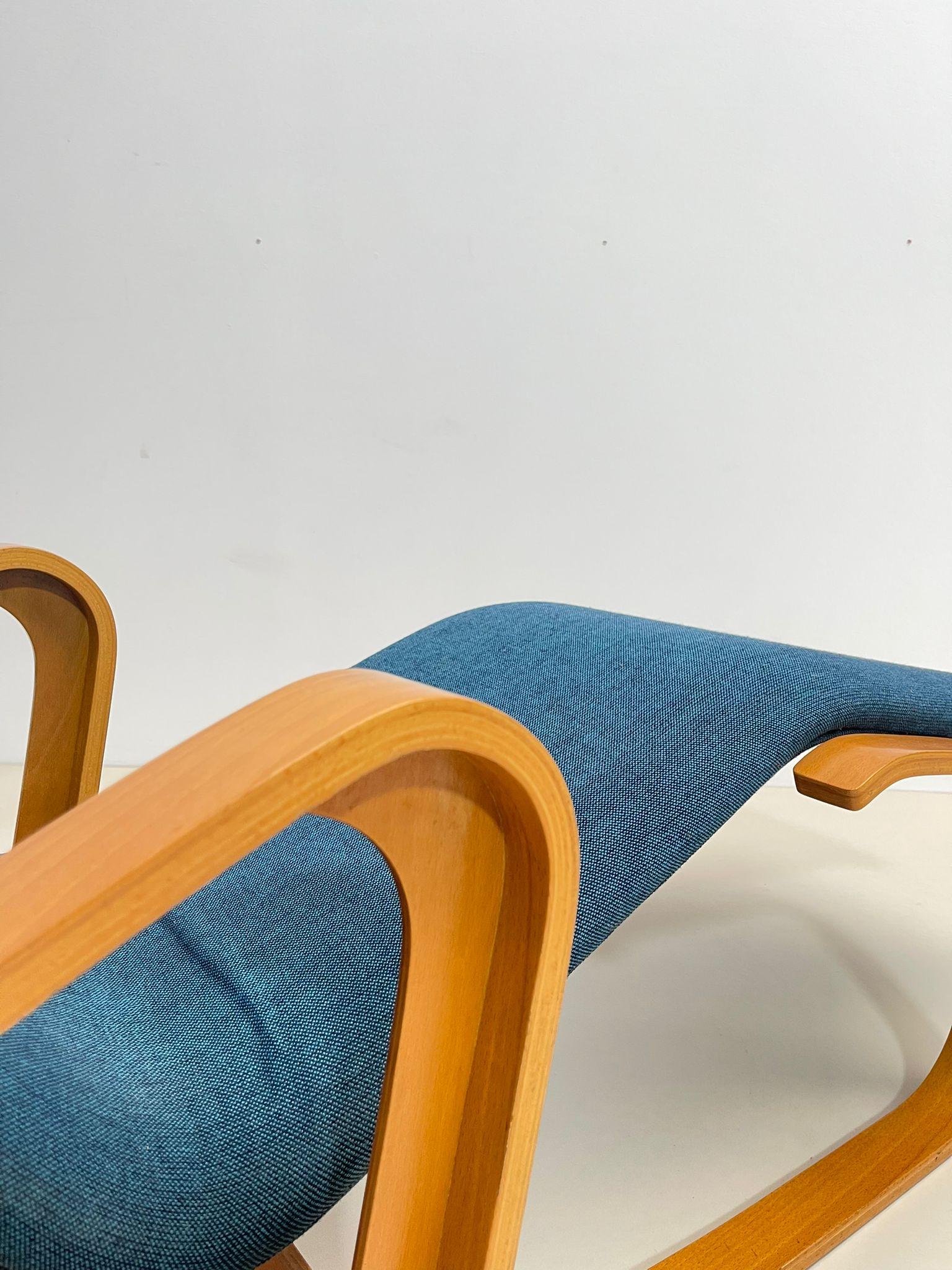 Bentwood Mid-Century Blue Lounge Chair by Marcel Breuer, Hungary 1950s For Sale