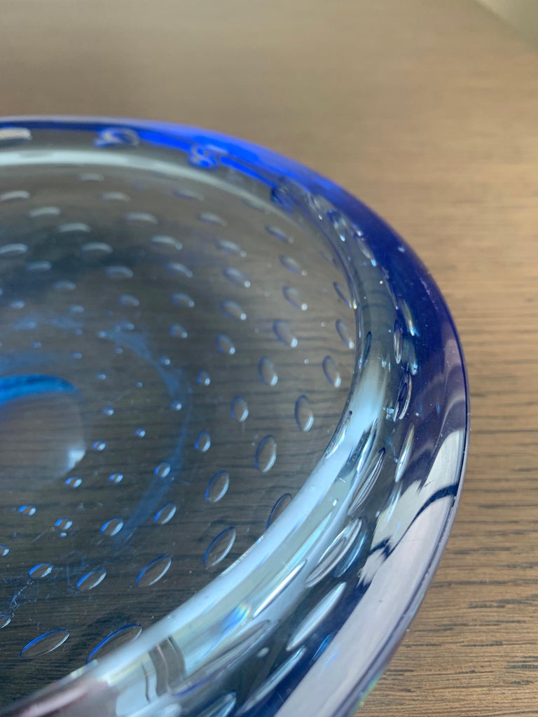 Mid-Century Modern Mid-Century, Blue Murano Glass, Bullicante Vide Poche Trinket Dish For Sale
