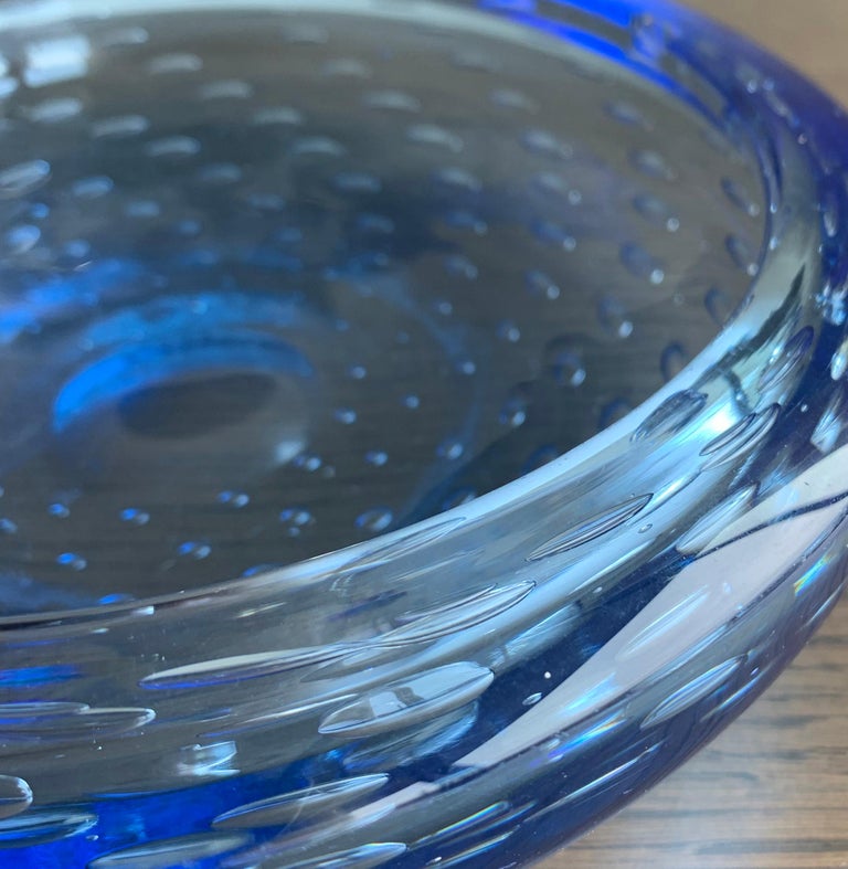 Italian Mid-Century, Blue Murano Glass, Bullicante Vide Poche Trinket Dish For Sale