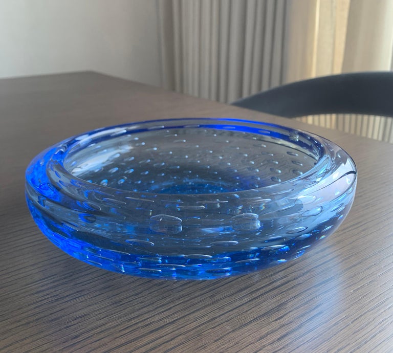 Mid-Century, Blue Murano Glass, Bullicante Vide Poche Trinket Dish In Good Condition For Sale In Glasgow, GB