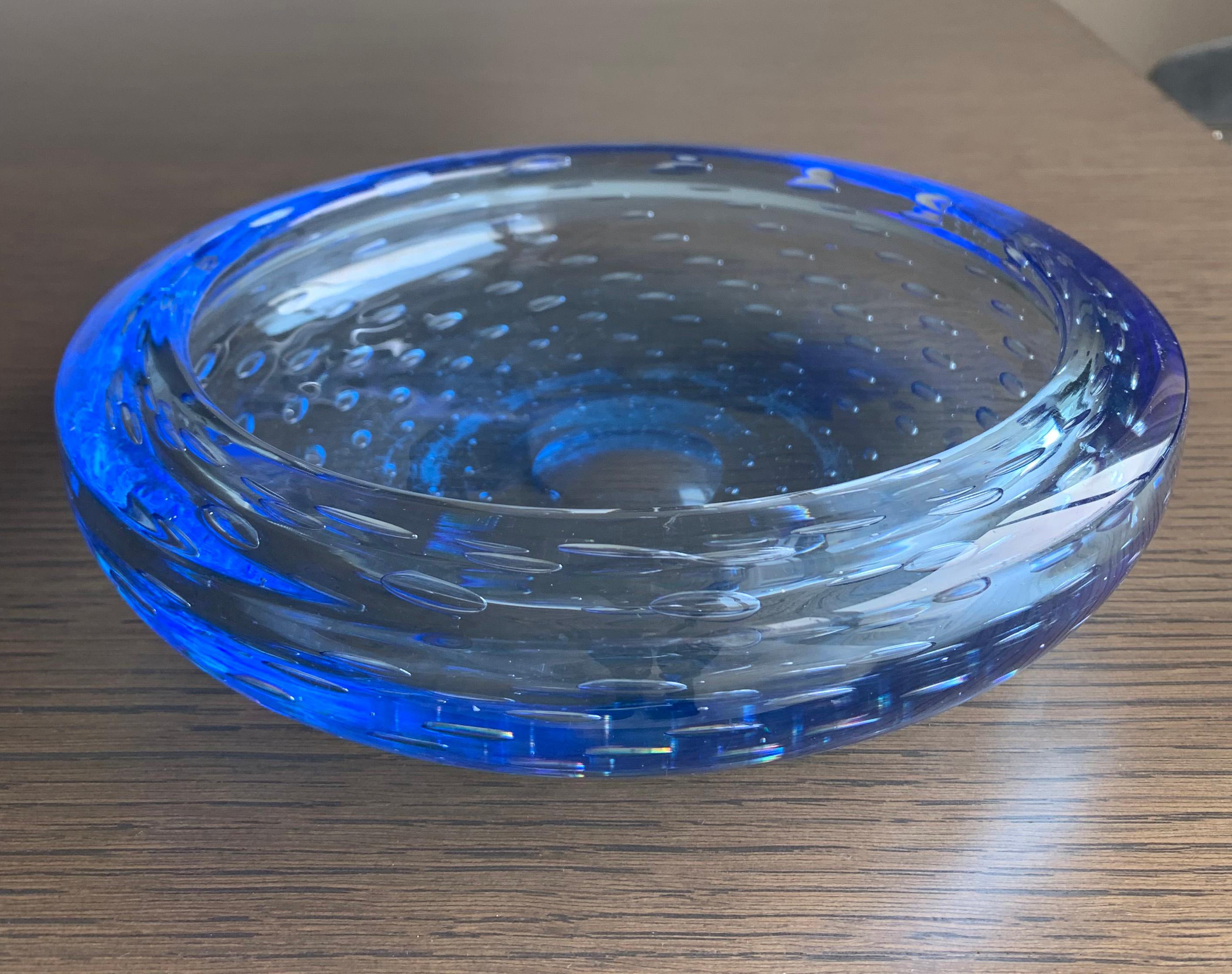 20th Century English, Mid Century, Blue Art Glass Dish by Whitefriars - Decorative Accessory