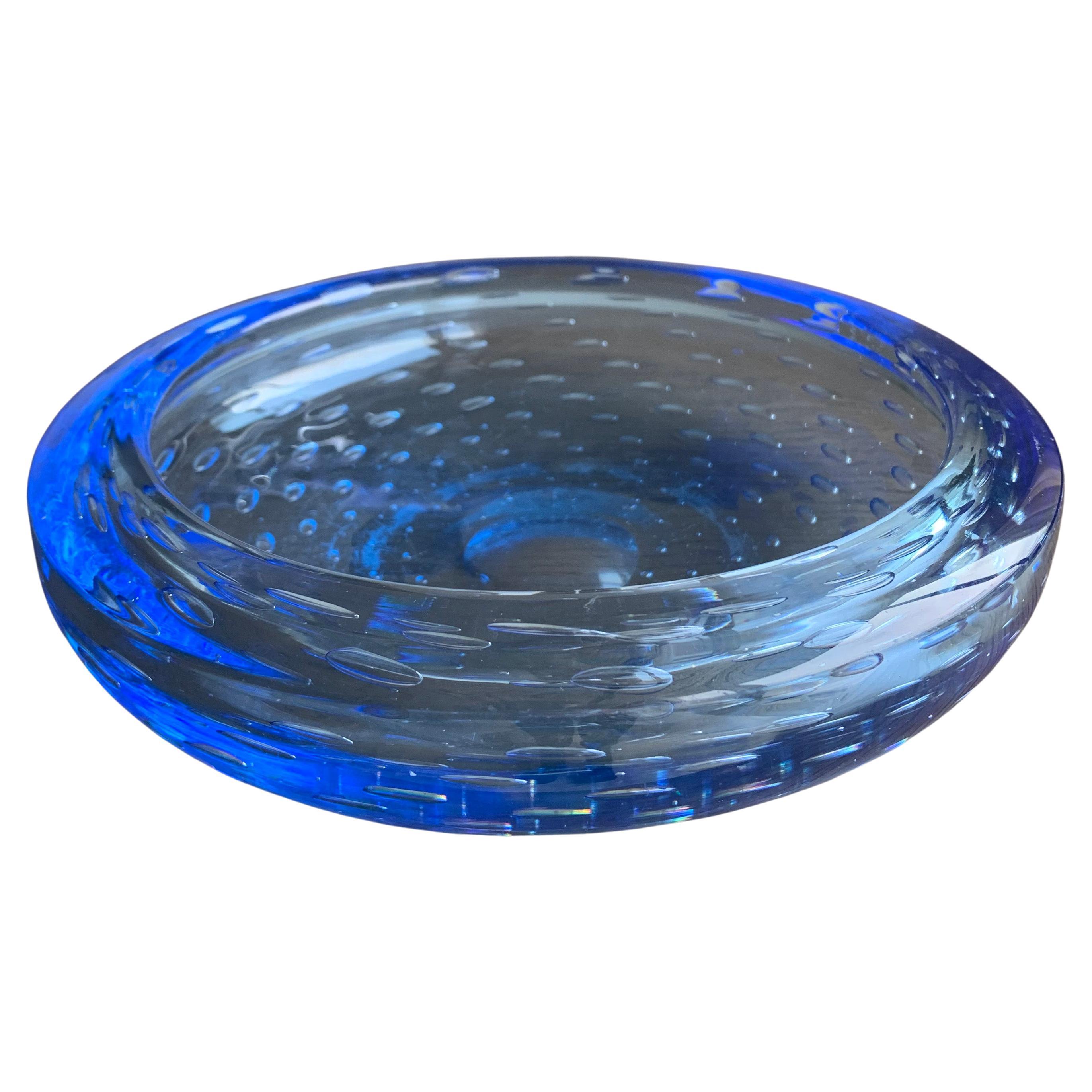 Mid-Century, Blue Murano Glass, Bullicante Vide Poche Trinket Dish