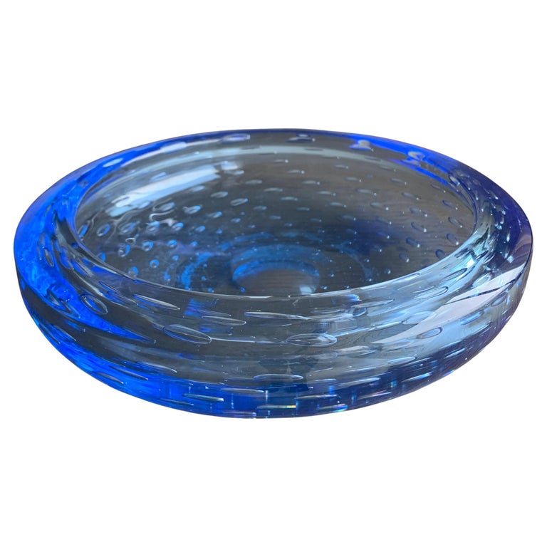Mid-Century, Blue Murano Glass, Bullicante Vide Poche Trinket Dish For Sale
