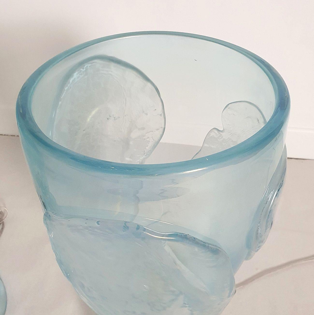 Mid Century Blue Murano Glass Lamps - a Pair For Sale 4