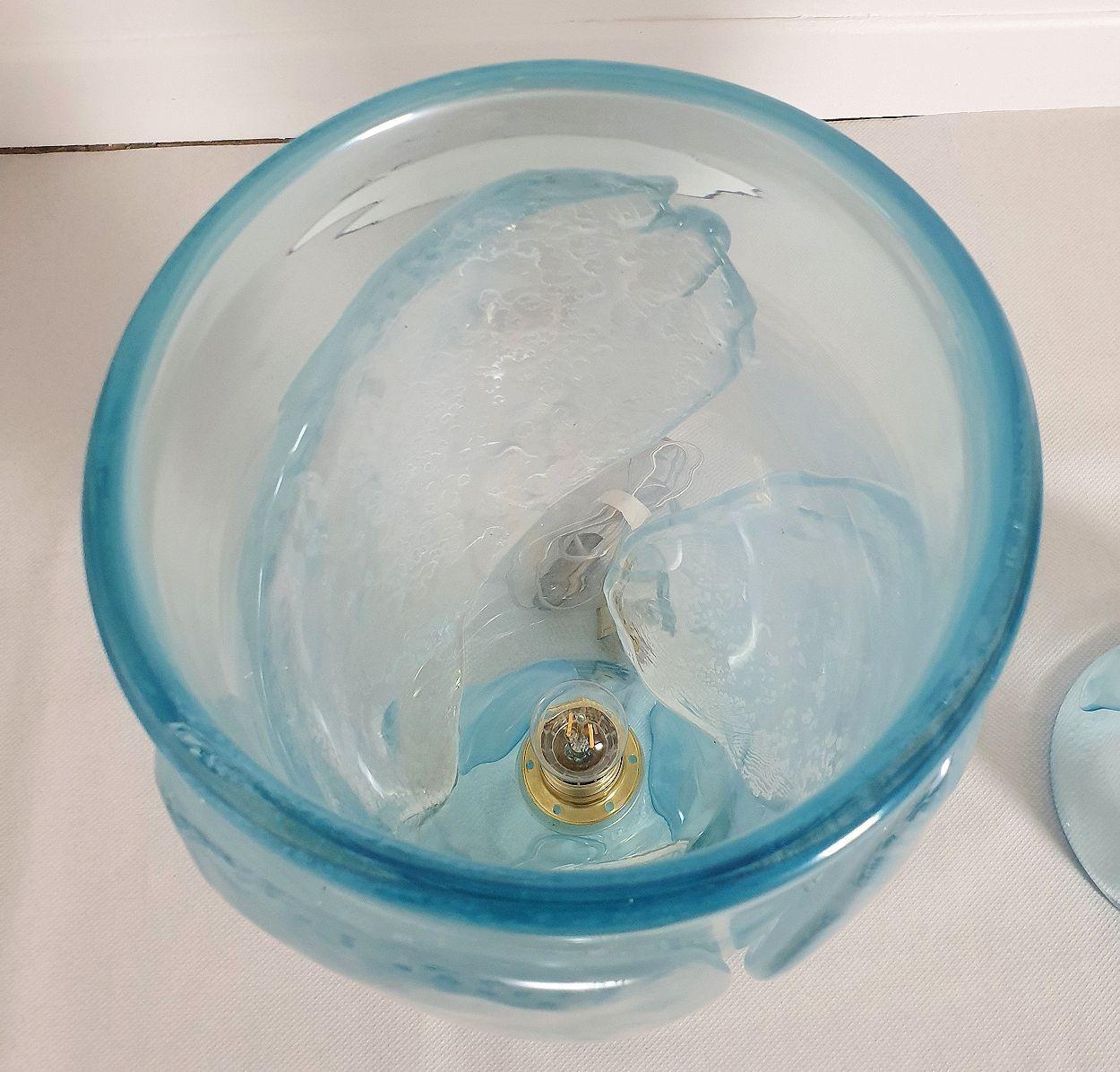 Mid Century Blue Murano Glass Lamps - a Pair For Sale 5