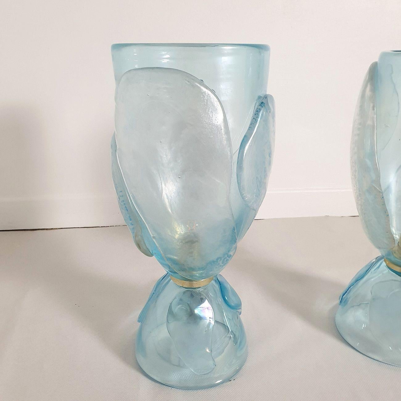 Late 20th Century Mid Century Blue Murano Glass Lamps - a Pair For Sale