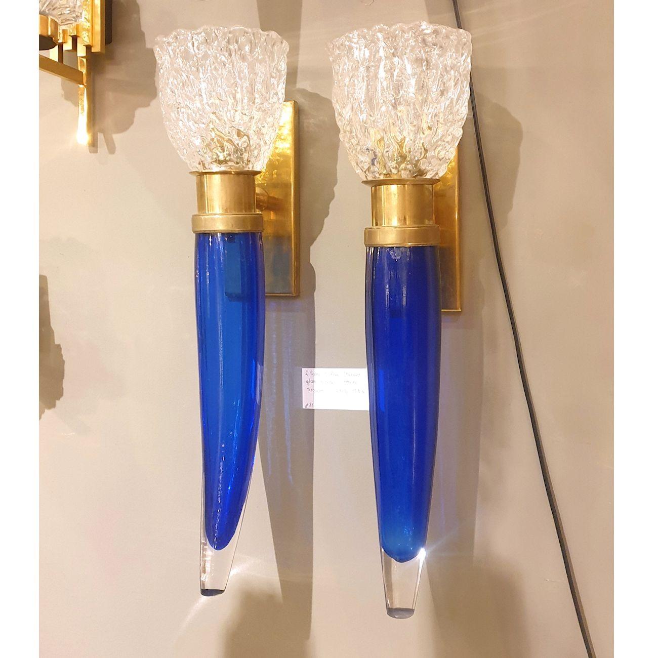 Blue Murano Glass Italian Sconces - a pair In Excellent Condition For Sale In Dallas, TX