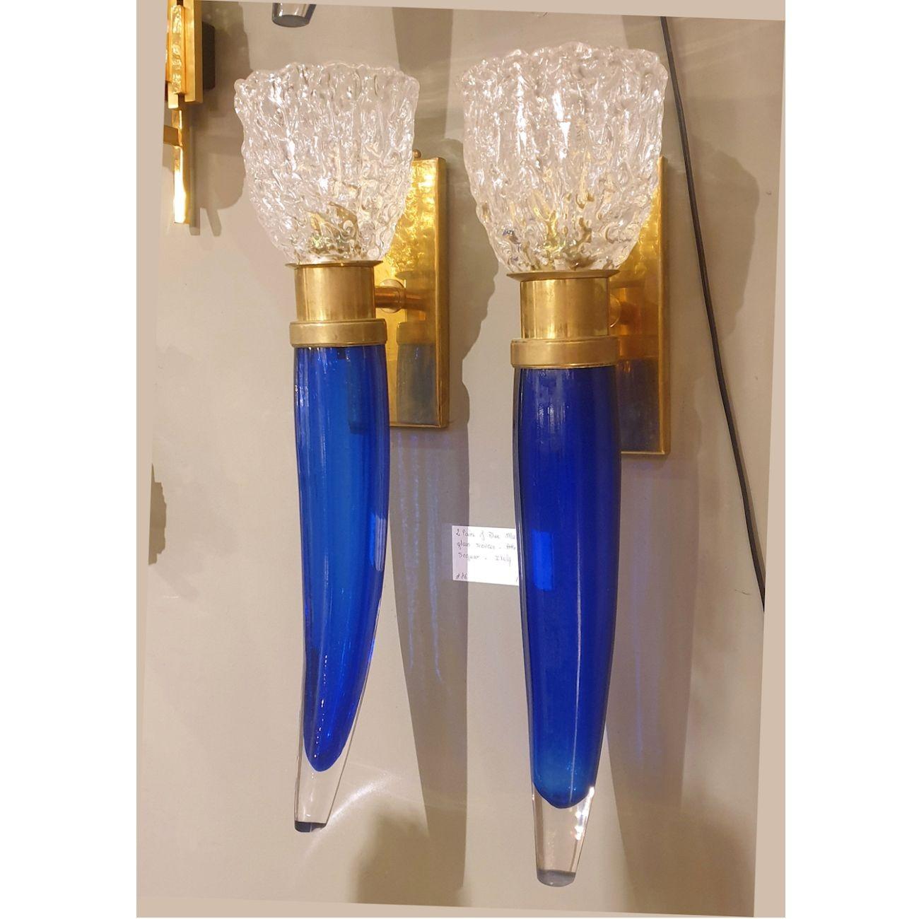 Late 20th Century Blue Murano Glass Italian Sconces - a pair For Sale