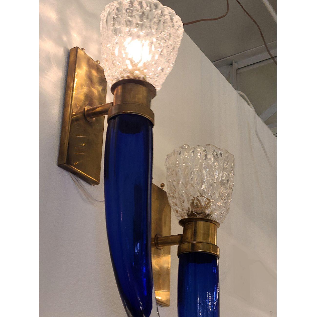 Blue Murano Glass Italian Sconces - a pair For Sale 2