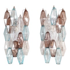 Mid Century Blue Murano Glass Polyhedral Sconces by Venini - a pair