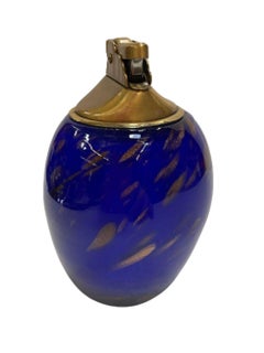 Mid-Century Blue Murano Glass w/ Gold Leaf Table Lighter, Italy