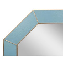 Mid Century Blue Octagonal Leather Mirror