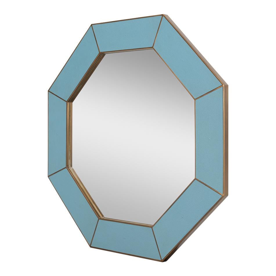 Mid-Century Modern Miroir octogonal bleu du milieu du siècle dernier en vente
