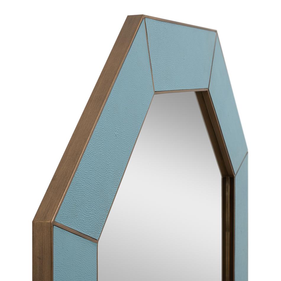 Asiatique Miroir octogonal bleu du milieu du siècle dernier en vente