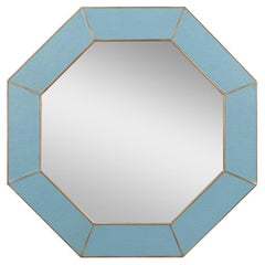 Mid Century Blue Octagonal Leather Mirror
