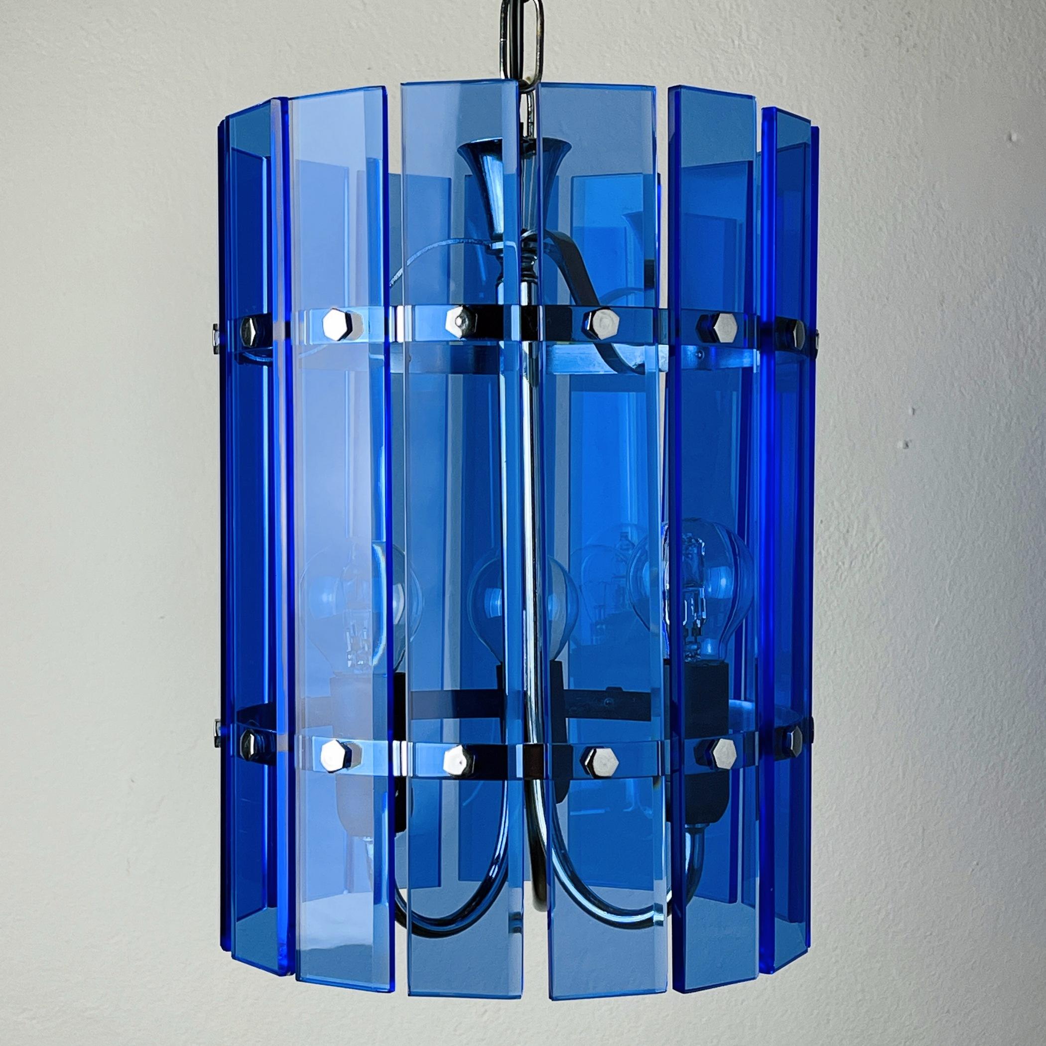 Mid-Century Blue Pendant Lamp Veca Fontana Arte Italy 1960s 3
