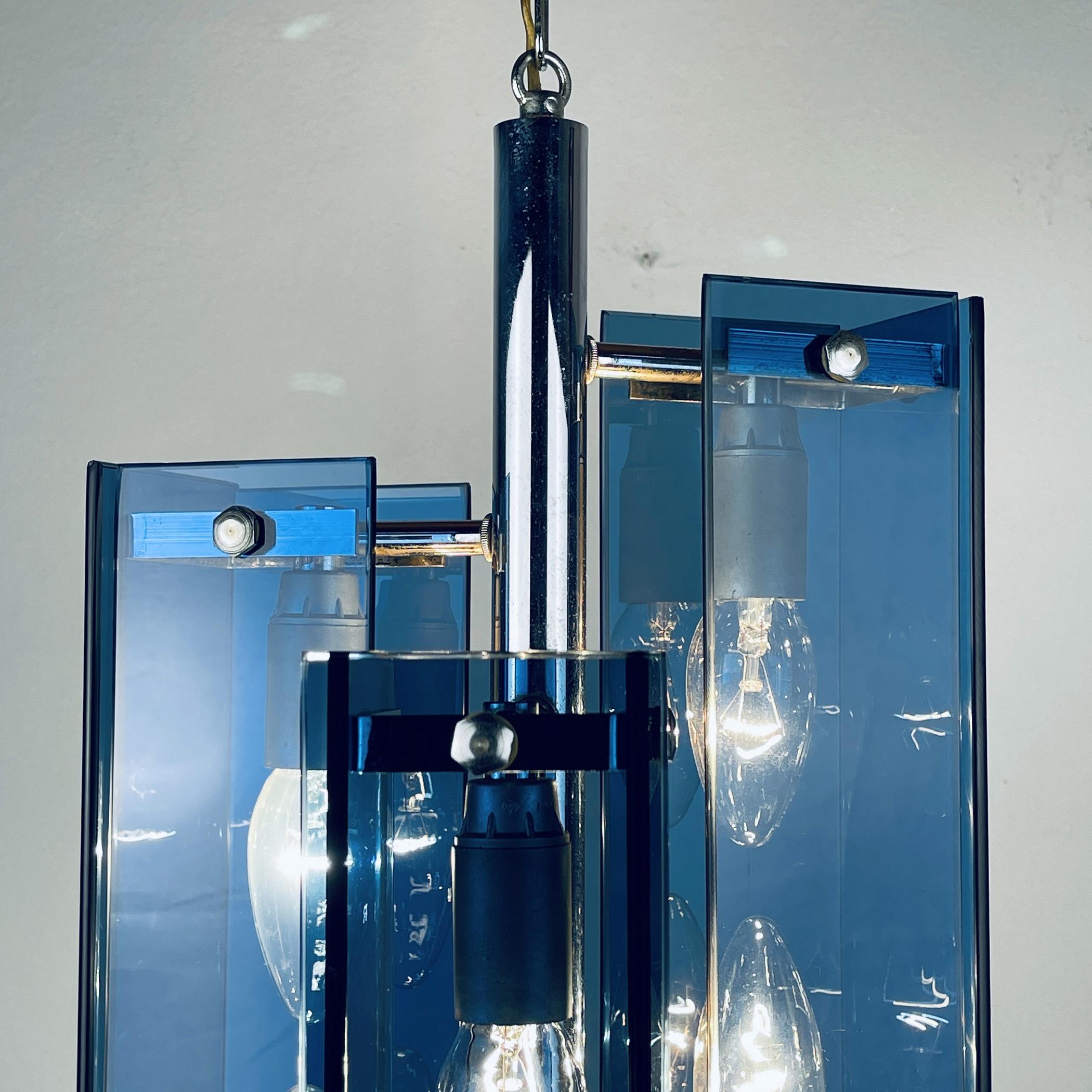 Mid-Century Blue Pendant Lamp Veca Fontana Arte, Italy, 1960s 4