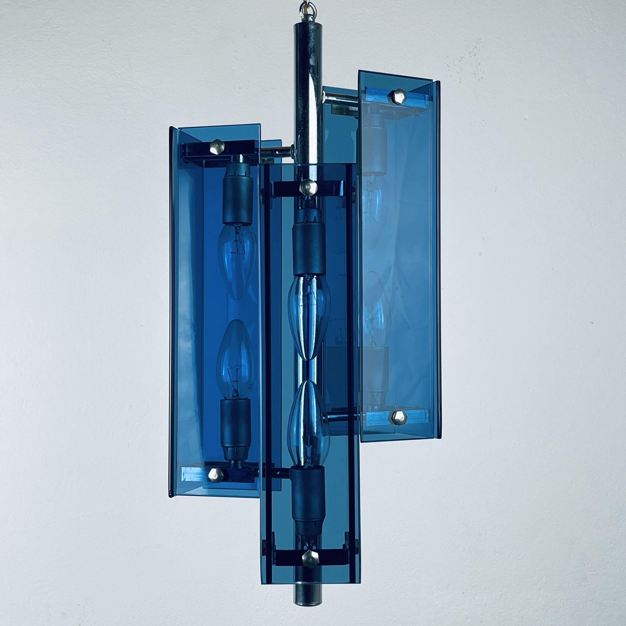 Mid-Century Blue Pendant Lamp Veca Fontana Arte, Italy, 1960s 5