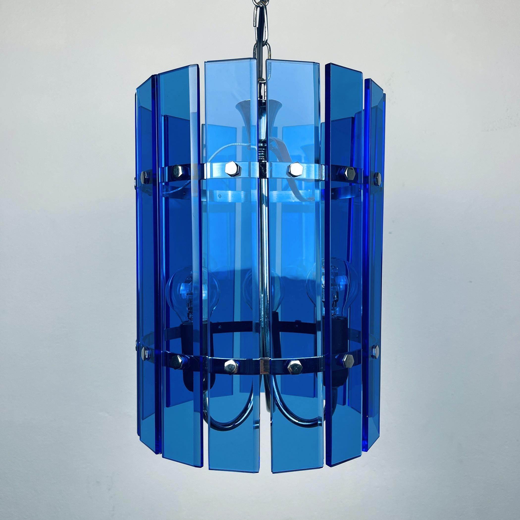 Mid-Century Modern Mid-Century Blue Pendant Lamp Veca Fontana Arte Italy 1960s