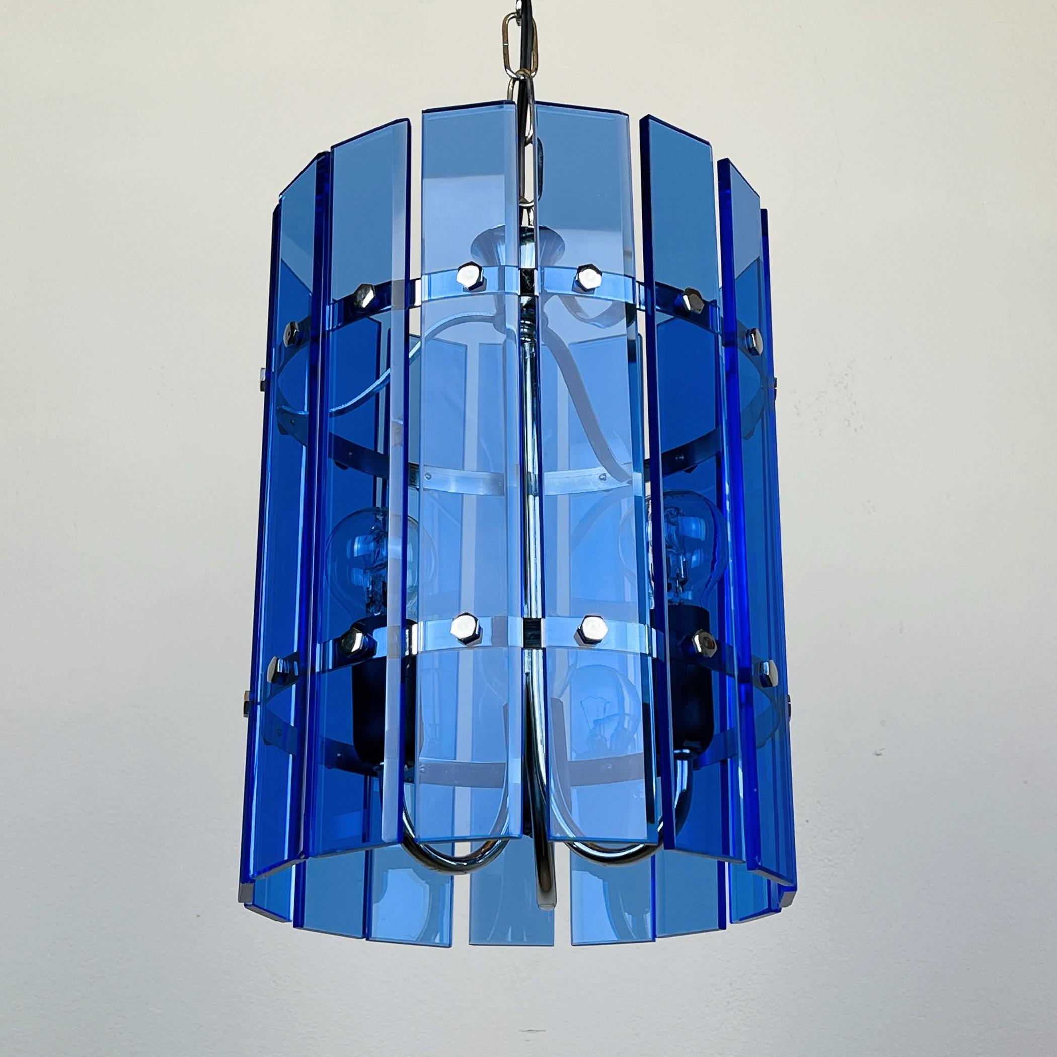 Italian Mid-Century Blue Pendant Lamp Veca Fontana Arte Italy 1960s