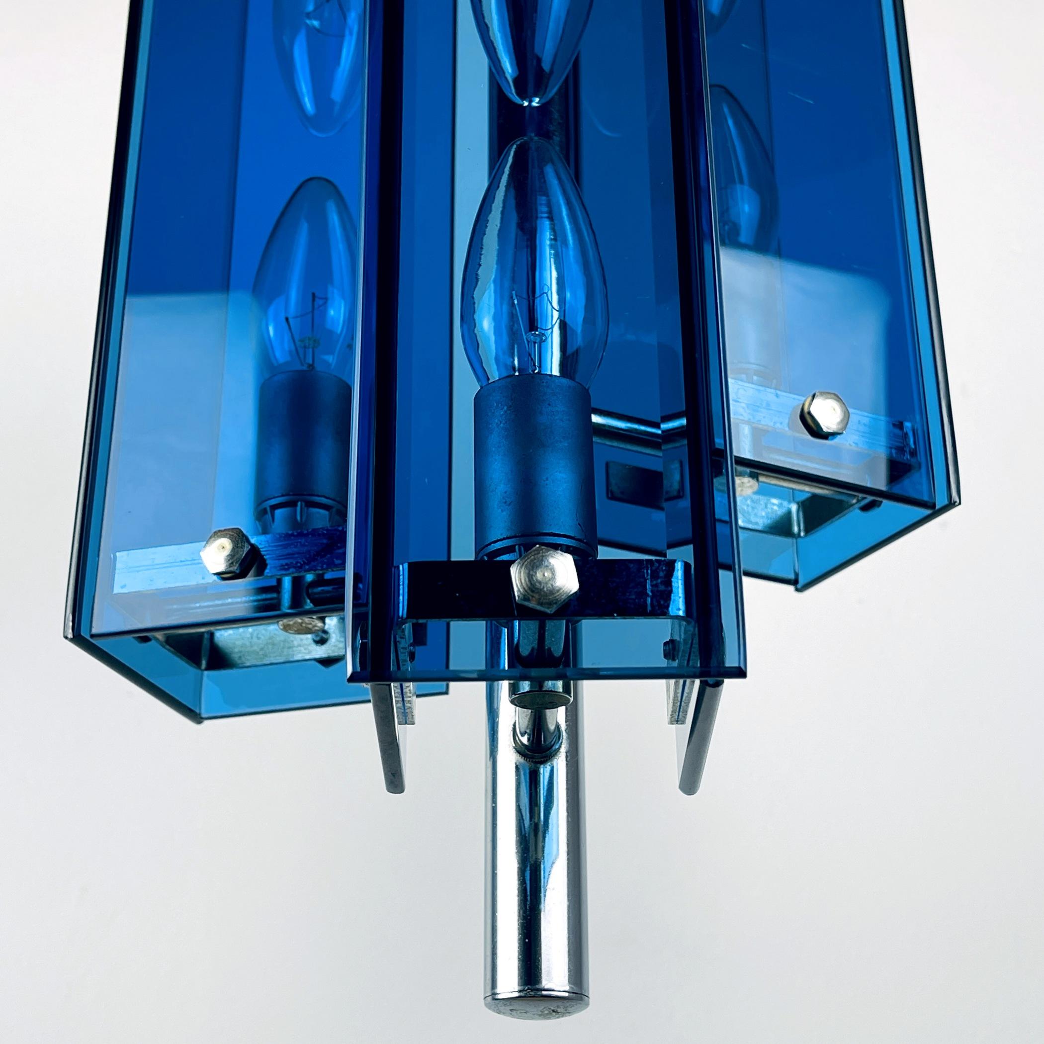 Italian Mid-Century Blue Pendant Lamp Veca Fontana Arte, Italy, 1960s
